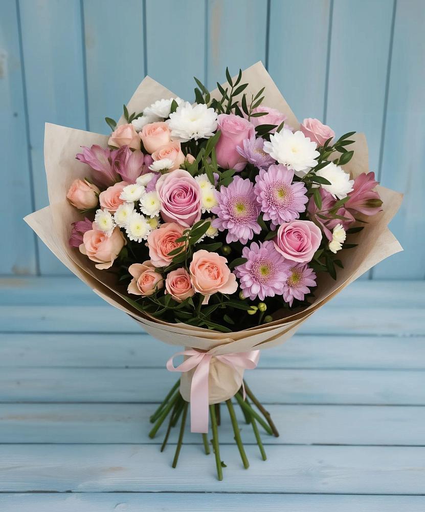 Букет цветов из: Хризантемы, Розы и Альстромерии в Войвож
