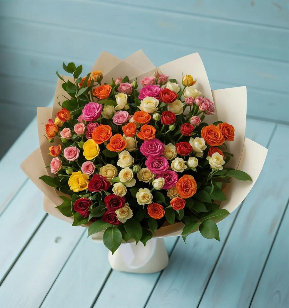 Букет Микс из разноцветных кустовых роз в Войвож