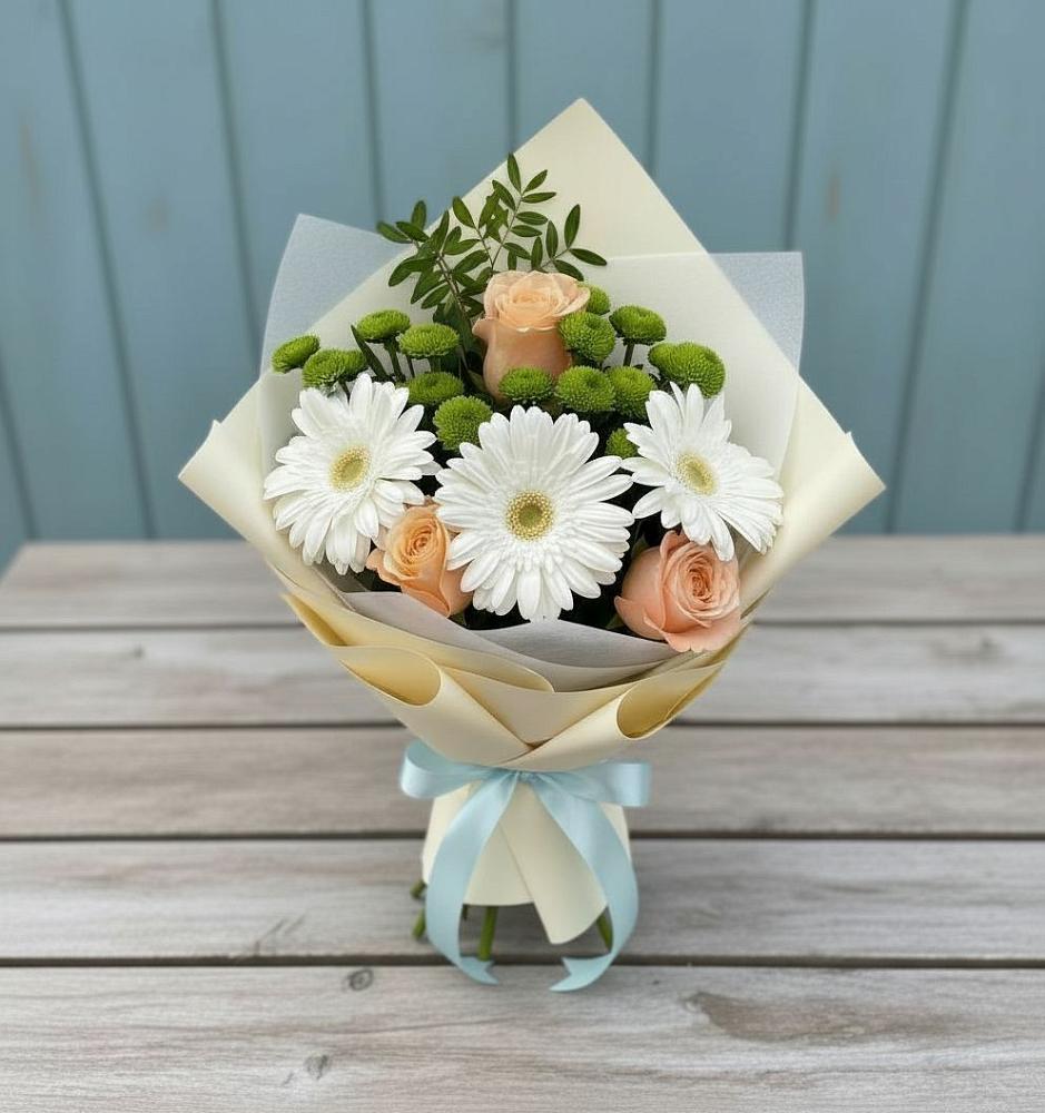 Букет цветов из: Герберы, Розы и Хризантемы в Войвож
