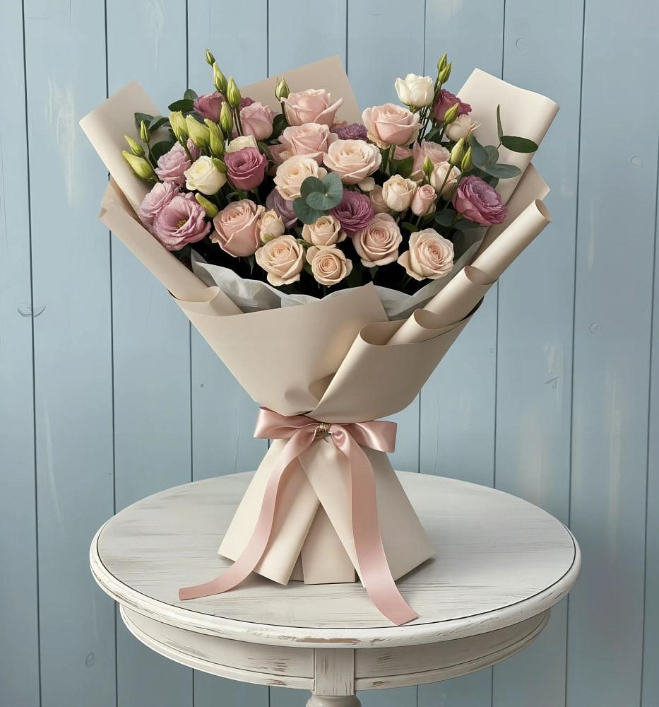 Букет цветов из: Розы и Лизиантусы в Войвож