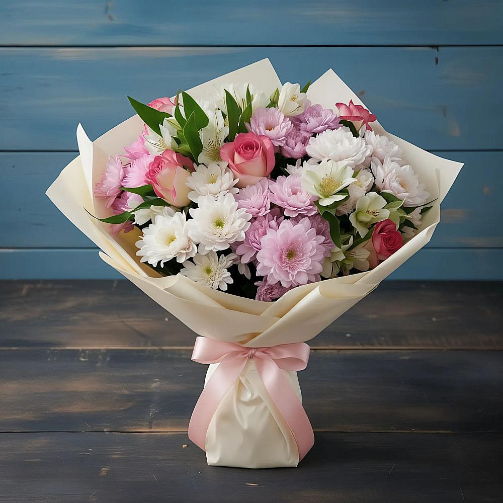 Букет цветов из: Хризантемы, Альстромерии и Розы в Войвож